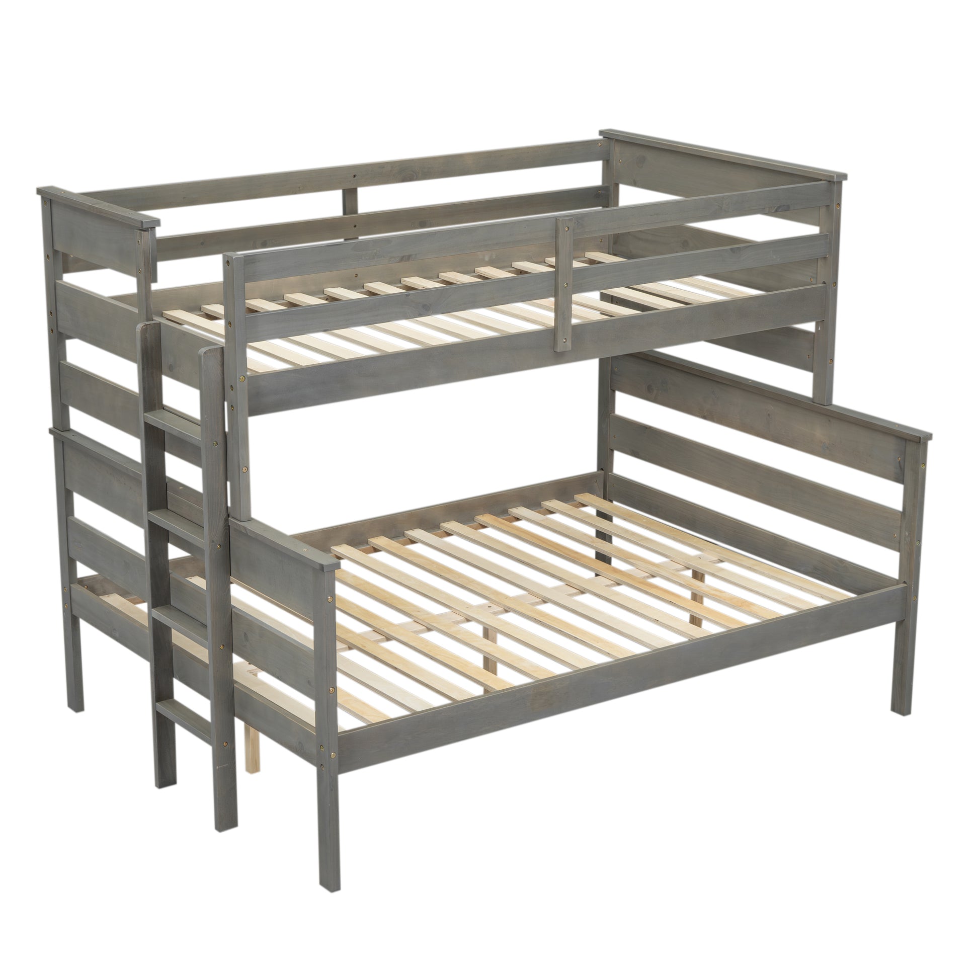 Wood Twin Over Full Bunk Bed With Ladder, Gray Twin Box Spring Not Required Gray Solid Wood Mdf