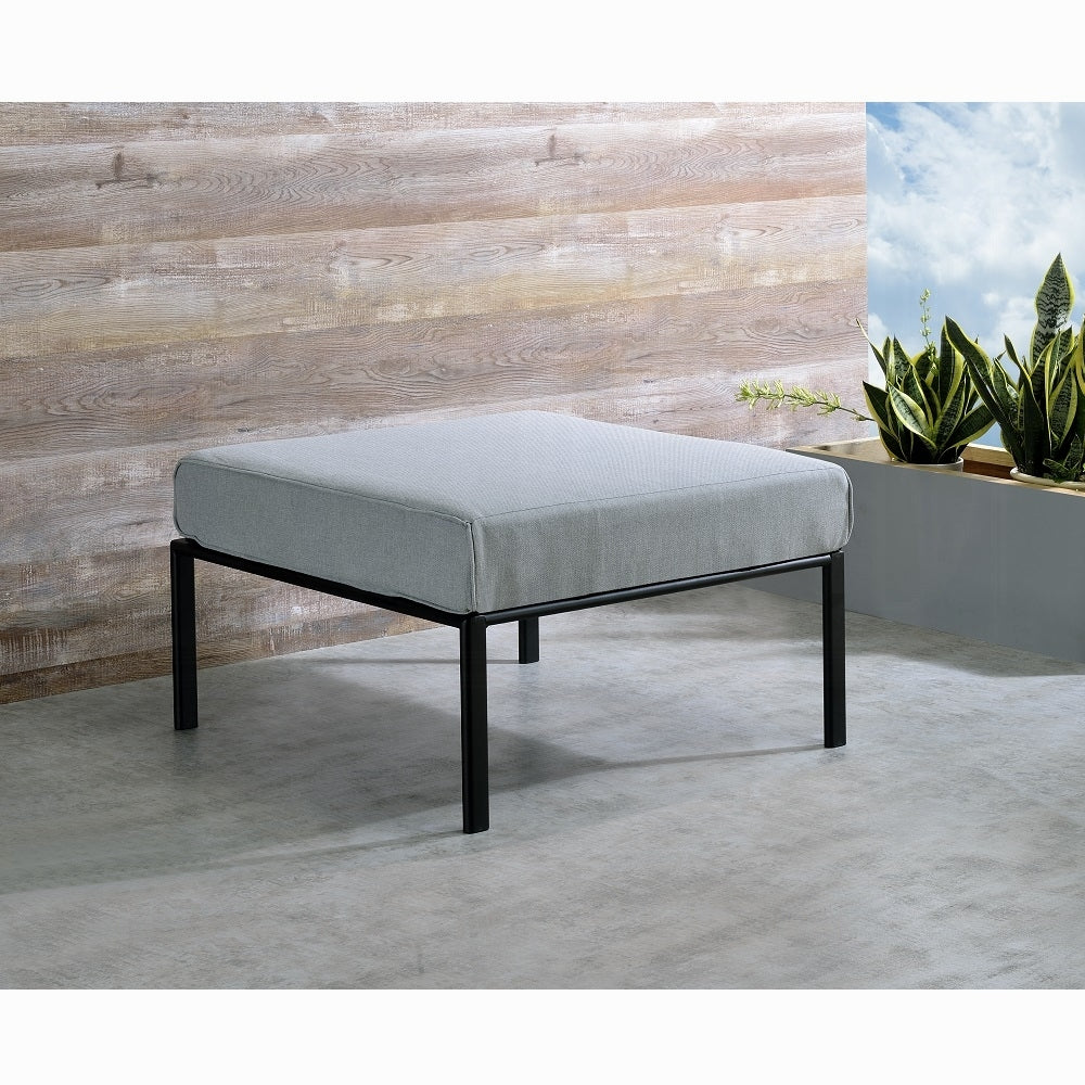 Grey And Black Patio Ottoman With Metal Tube Legs Yes Grey Black Garden & Outdoor Wood Fabric