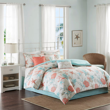 7 Piece Cotton Sateen Comforter Set Coral King King Coral Cotton