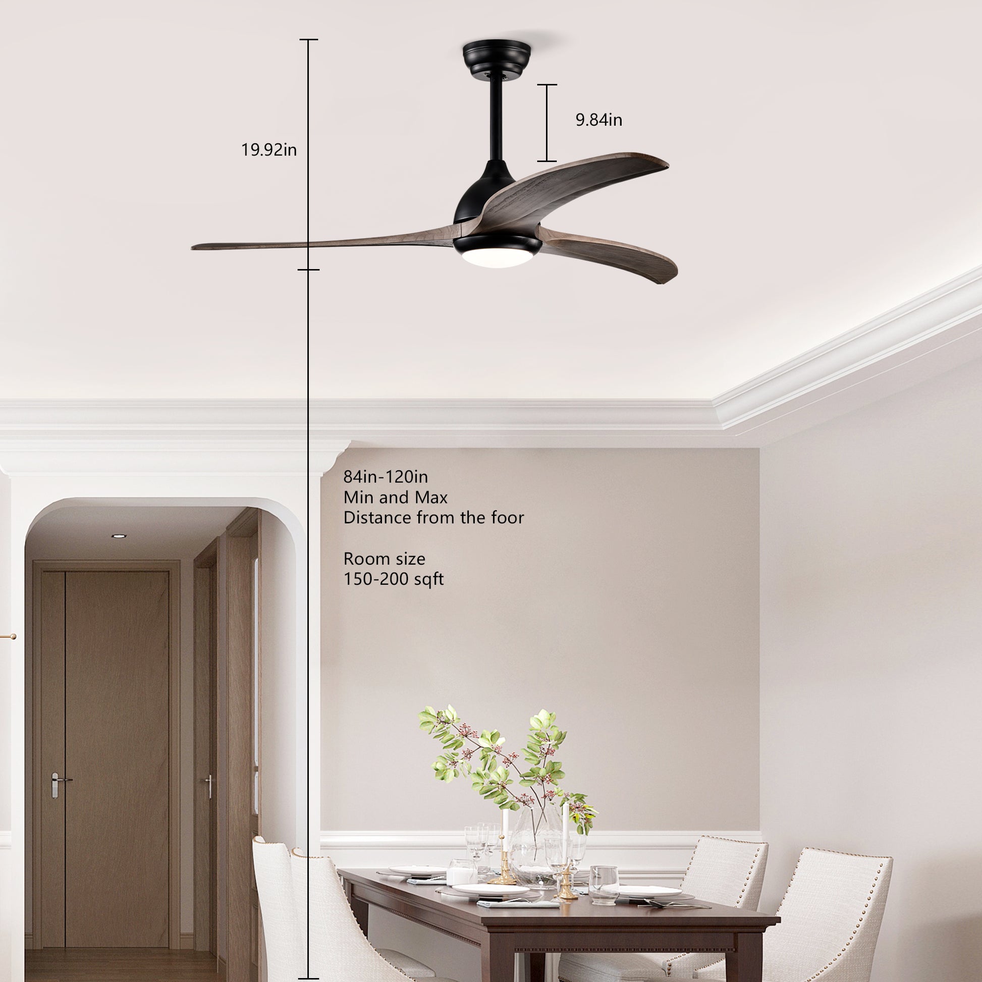 Same Sku W1592P176977 52" Ceiling Fan, Indoor Outdoor Ceiling Fan With Light With Remote Control, Noiseless Reversible Motor, 6 Speed ,3 Colorfor Patio Living Room, Bedroom, Office,Indoor Matte