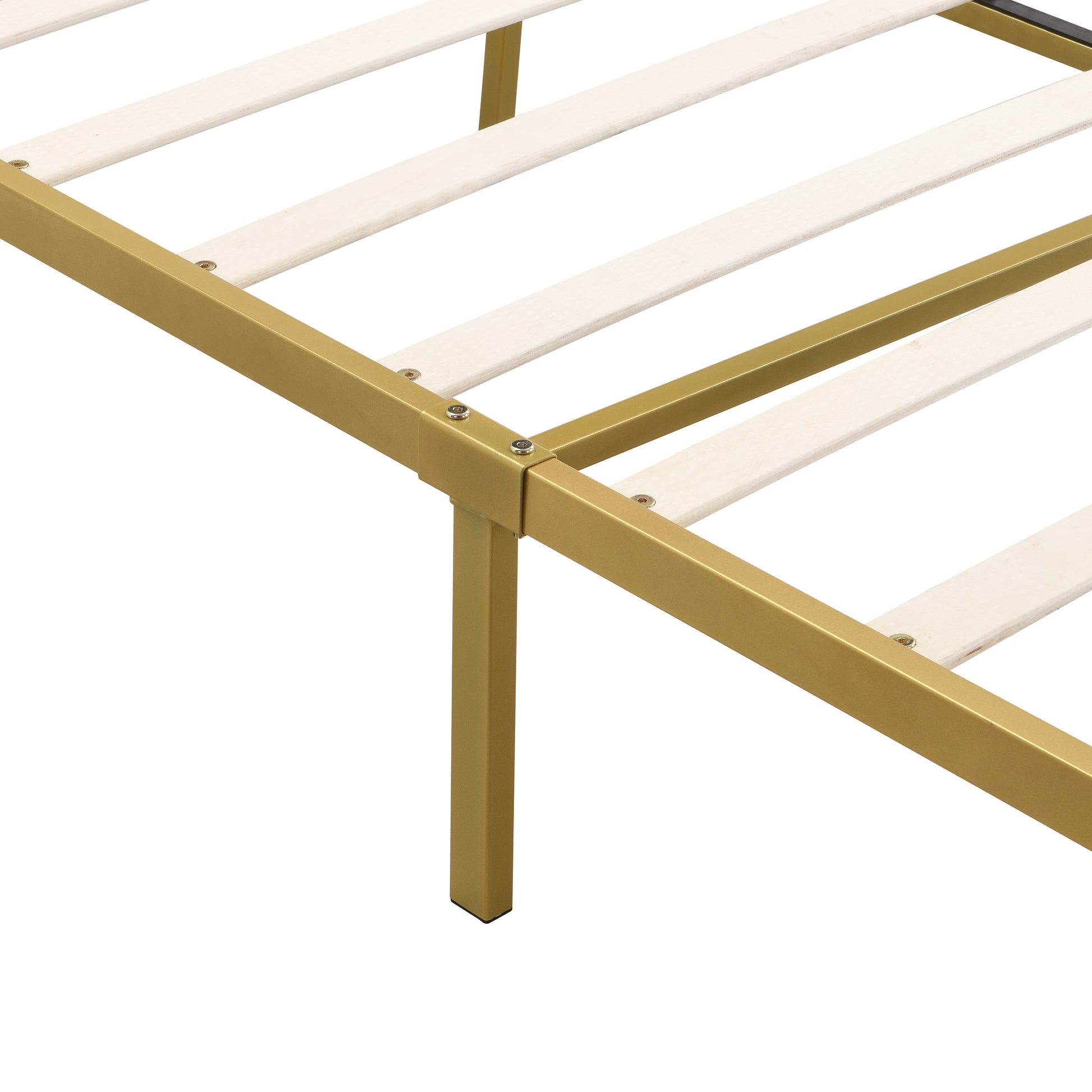 Full Size Metal Platform Bed With Upholstered Headboard And Footboard Box Spring Not Required Full Gold White Metal Bedroom Bed Frame Metal