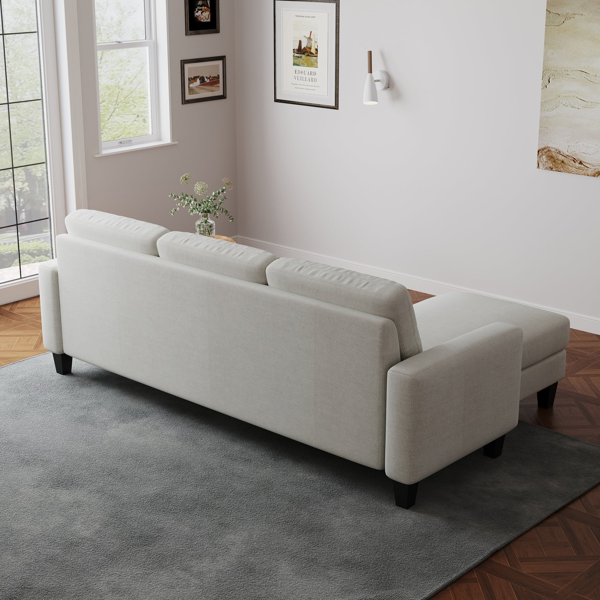 Living Room Furniture With Polyester Fabric L Shape Couch Corner Sofa For Small Space Beige Beige Foam Polyester 3 Seat