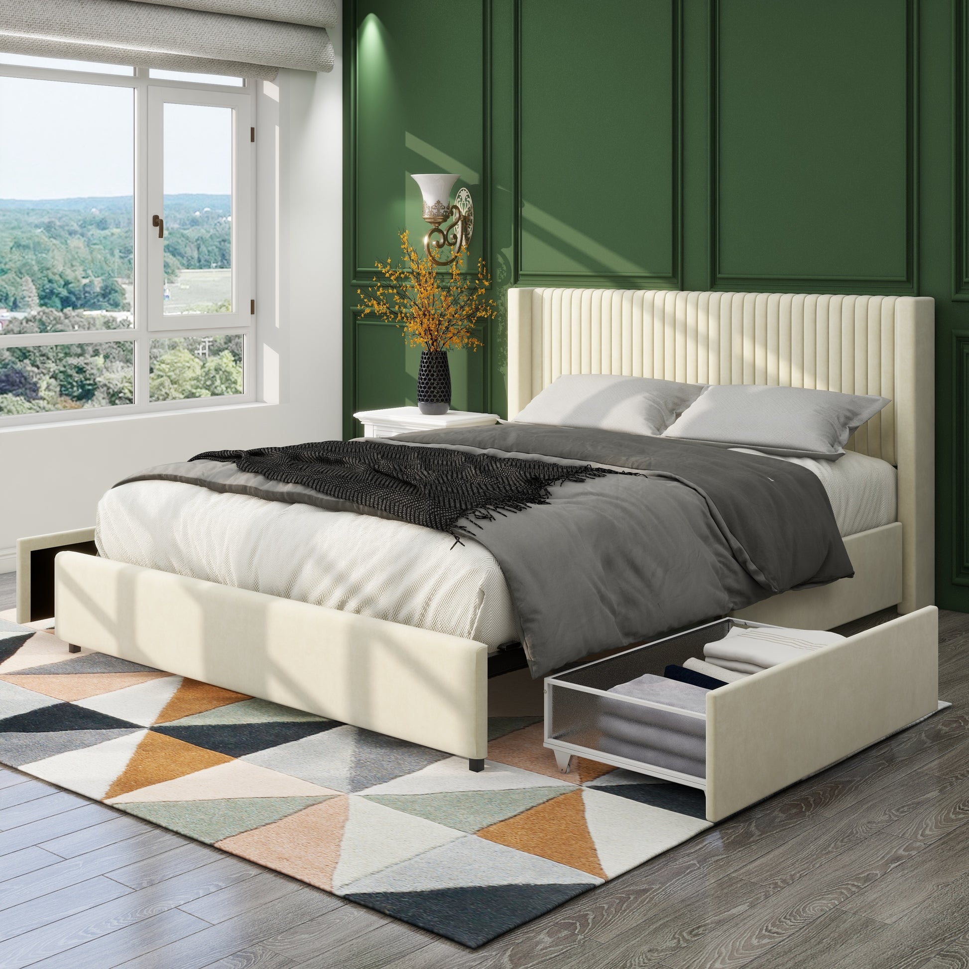 Same As B083P156196 Anna Patented 2 Drawer Storage Bed Queen Ivory Velvet Upholstered Wingback Platform Bed Modern Design Headboard With Tight Channel Wooden Slat Mattress Support No Box Spring Needed Box Spring Not Required Queen Ivory Metal Bedroom