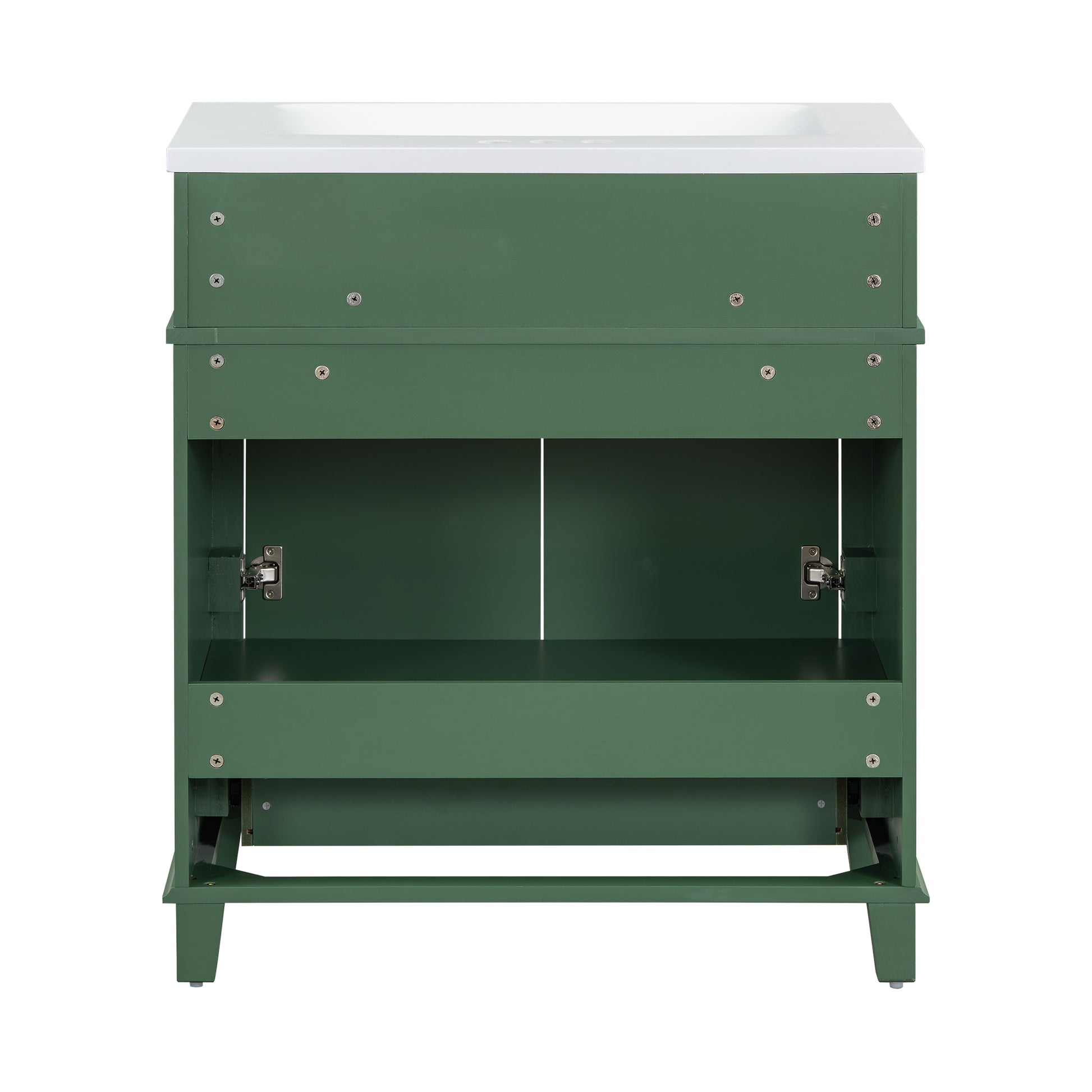 30'' Bathroom Vanity With Resin Sink, Solid Wood Frame Bathroom Storage Cabinet With Soft Closing Doors, Retro Style, Green Same As Sw000118Aaf Green Bathroom Modern Solid Wood Mdf Resin