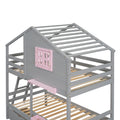 Twin Over Twin Bunk Bed With 2 Drawers, 1 Storage Box, 1 Shelf, Window And Roof Gray Old Sku:Lt001608Aae Twin Gray Solid Wood