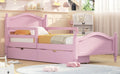 Twin Size Wood Platform Bed With Guardrails On Both Sides And Two Storage Drawers ,Pink Twin Pink Wood