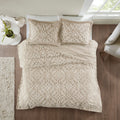 3 Piece Tufted Cotton Bedspread Set Taupe King Cal King Taupe Cotton