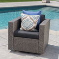 Puerta Mp1 Swivel Patio Chair With Cushions Single, Mix Black Dark Grey Black Gray Fabric,Iron,Wicker