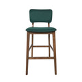 Rubberwood Upholstered Barstool With Fabric Seats Set Of 2 , Dark Green, And Walnut Finish Frame Rubberwood Dark Green,Walnut Light Brown Dining Room Foam Wipe Clean Square Bar Stools Rubberwood Set