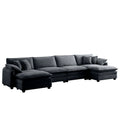 Over Size U Shape Corduroy Sofamodern Upholstered 4 Seater Sofa With 2 Ottomans, Premium Soft Corduroy Fabric Sofa Grey Corduroy 4 Seat