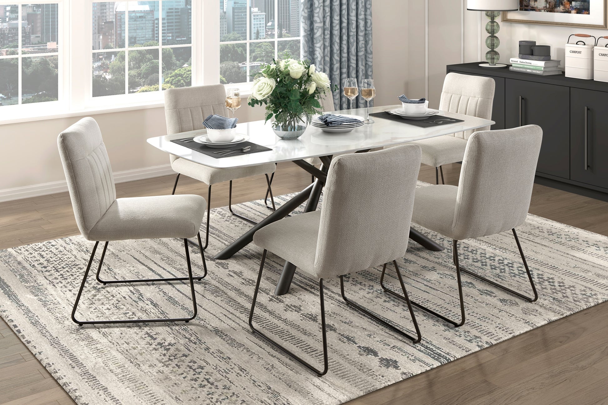 Modern Design Beige Fabric Upholstered Side Chairs 2Pc Set, Tabular Black Finish Metal Legs Casual Dining Furniture Beige Dining Room Casual,Modern Side Chair Fabric