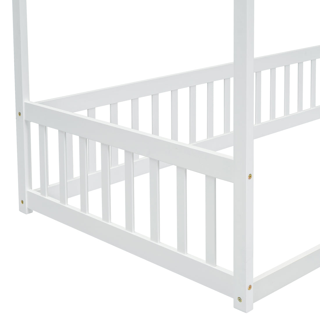 Twin Size Canopy Frame Floor Bed With Fence, Guardrails,White Twin White American Design Pine