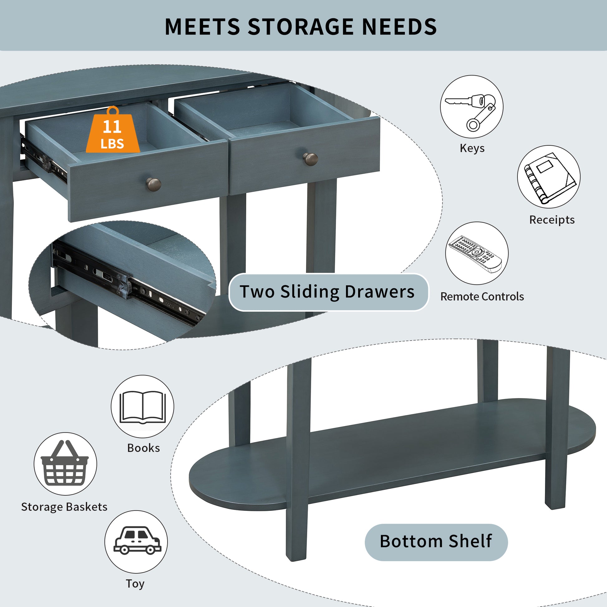 Elegant Retro Console Table With Curved Design And Smooth Glaze For Entryways, Living Rooms And Hallways Navy Navy Solid Wood Mdf