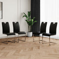 Modern Dining Chairs With Faux Leather Padded Seat Dining Living Room Chairs Upholstered Chair With Chrome Metal Legs Design For Kitchen, Living, Bedroom, Dining Room Side Chairs Set Of 4 Black Silver Metal