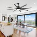 76 Inch With 18W Dimmable Led Light Remote Control 8 Solid Wood Blades Black For Living Room Black Metal & Wood