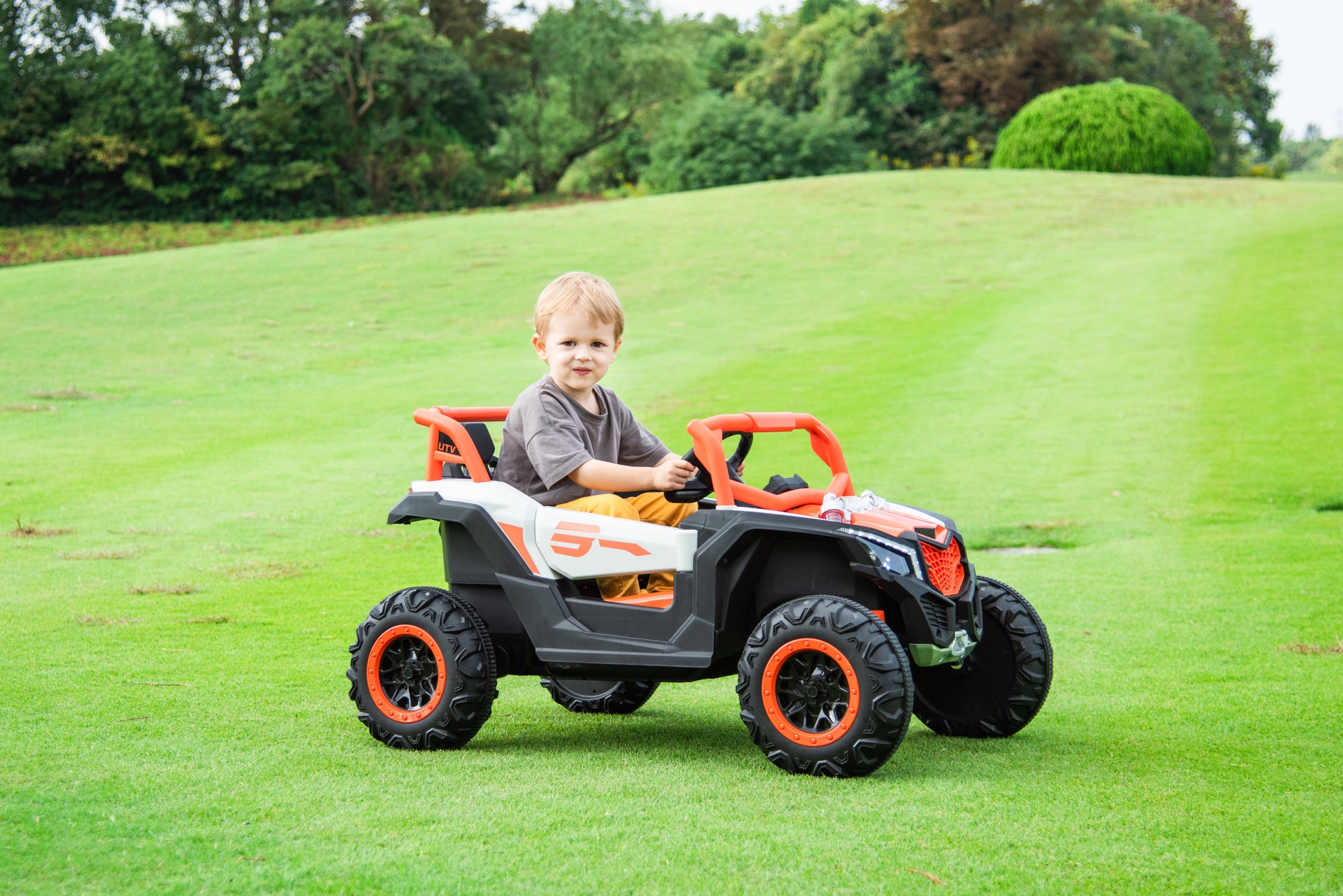 Ride On Car, Kids Electric Utv Car, Tamco Riding Toys For Kids With Remote Control Amazing Gift For 3 6 Years Boys Girls White Light Orange 50 99 Lbs Plastic