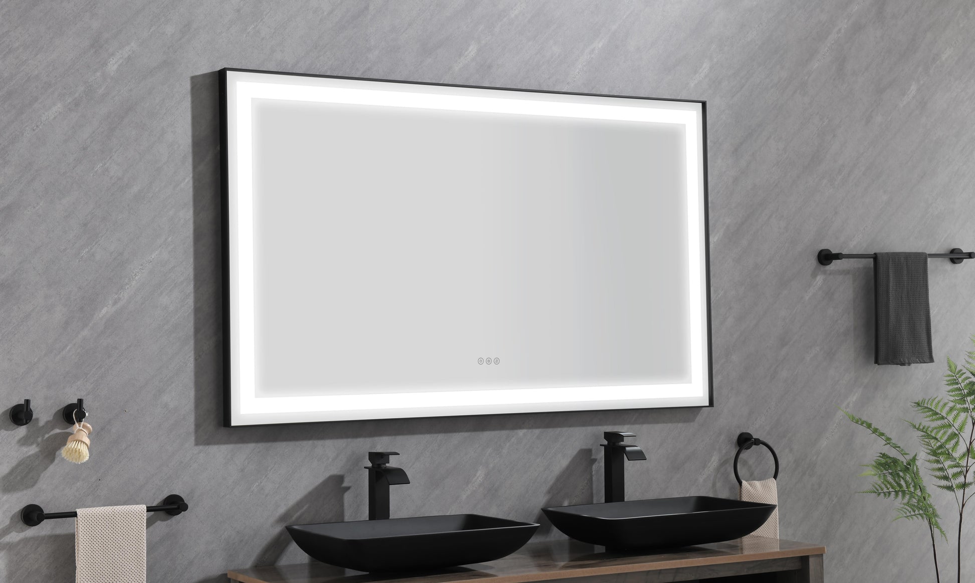 72 X 48 Inch Led Bathroom Mirror With Aluminum Frame, Wall Mounted Vanity Mirror, Anti Fog, Memory, 3 Colors, Stepless Dimmable Matte Black Aluminium,Glass