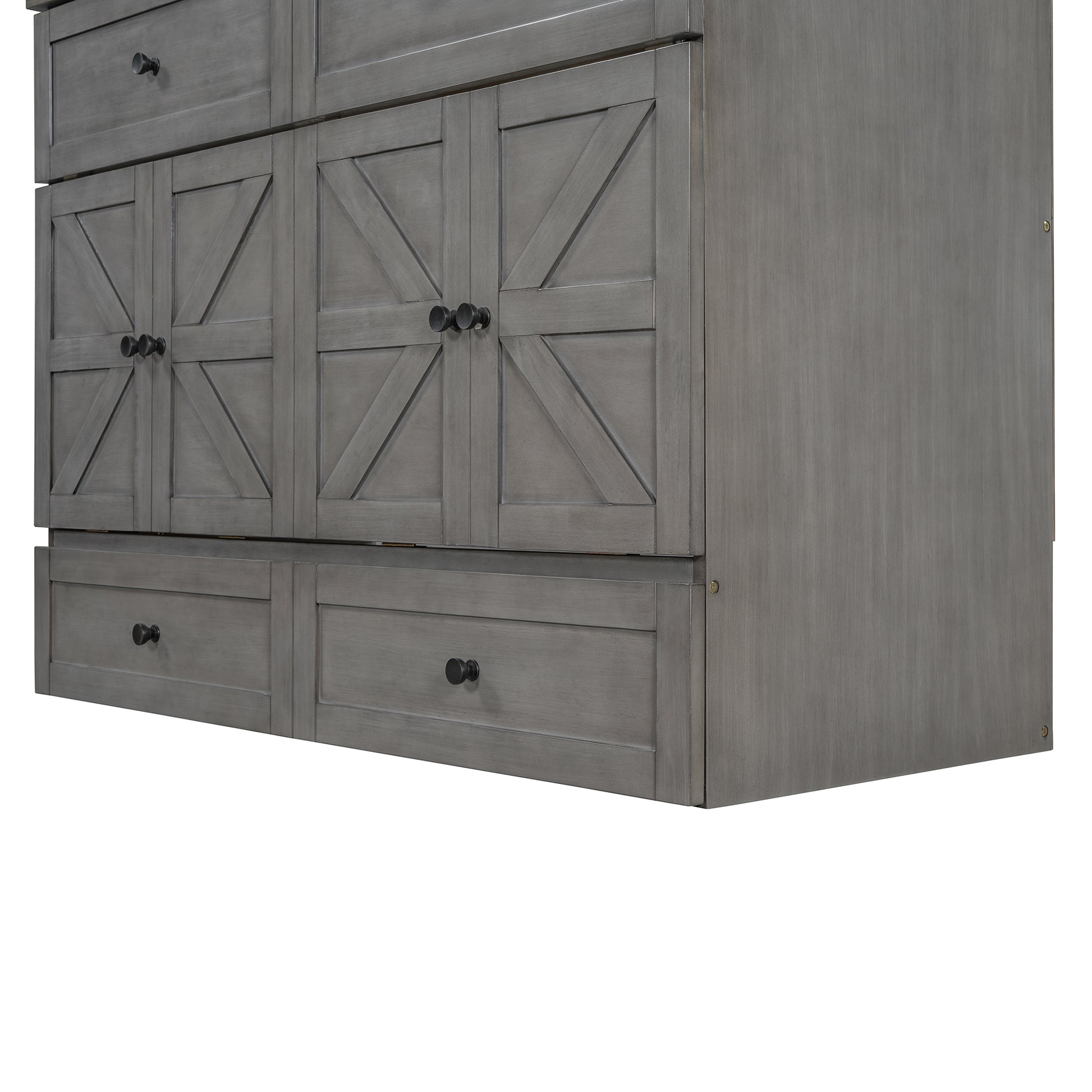 Full Size Murphy Bed With Large Drawers & Usb Ports,Brushed Gray Full Gray Plywood