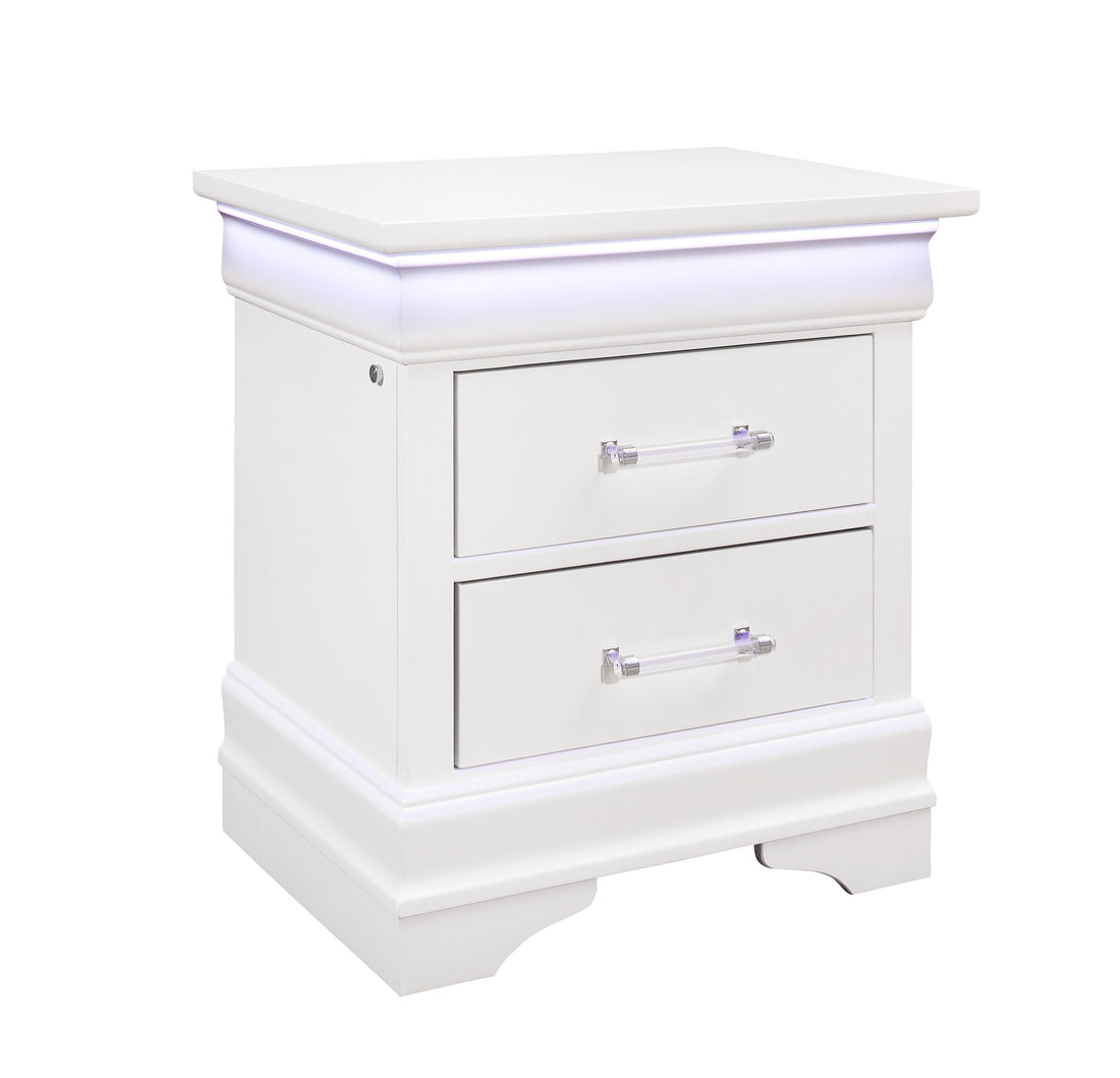 Charlston White Nightstand With Led White Solid Wood Mdf