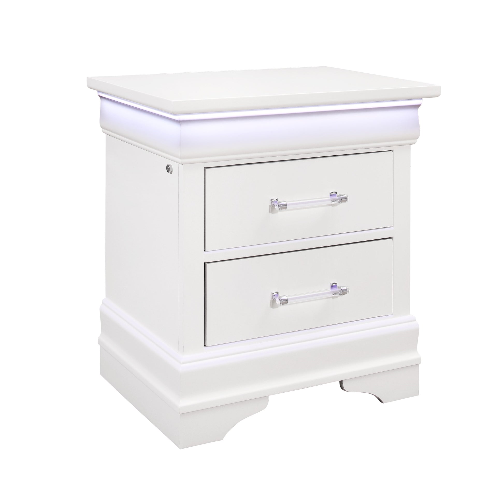 Charlston White Nightstand With Led White Solid Wood Mdf