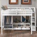 Full Size Loft Bed Frame With Wardrobe,Low Storage Table And Storage Staircase,White Gray White Solid Wood Mdf