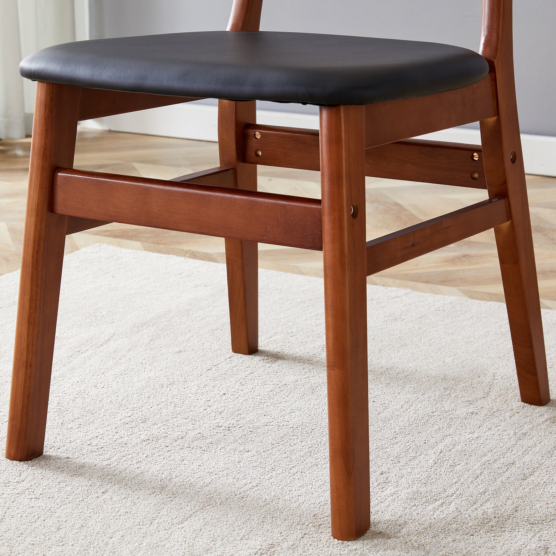 Table And Chair Set, Ancient Style Solid Wood Dining Table, Imitation Rattan Table Legs, Beautiful Simple Solid Wood Dining Chair, Perfect For Dinner, Meetings, Home And Office Decoration Walnut Rubber Wood