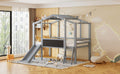 Twin Size Loft Bed With Ladder And Slide, House Bed With Blackboard And Light Strip On The Roof, Gray Twin Gray Solid Wood Mdf