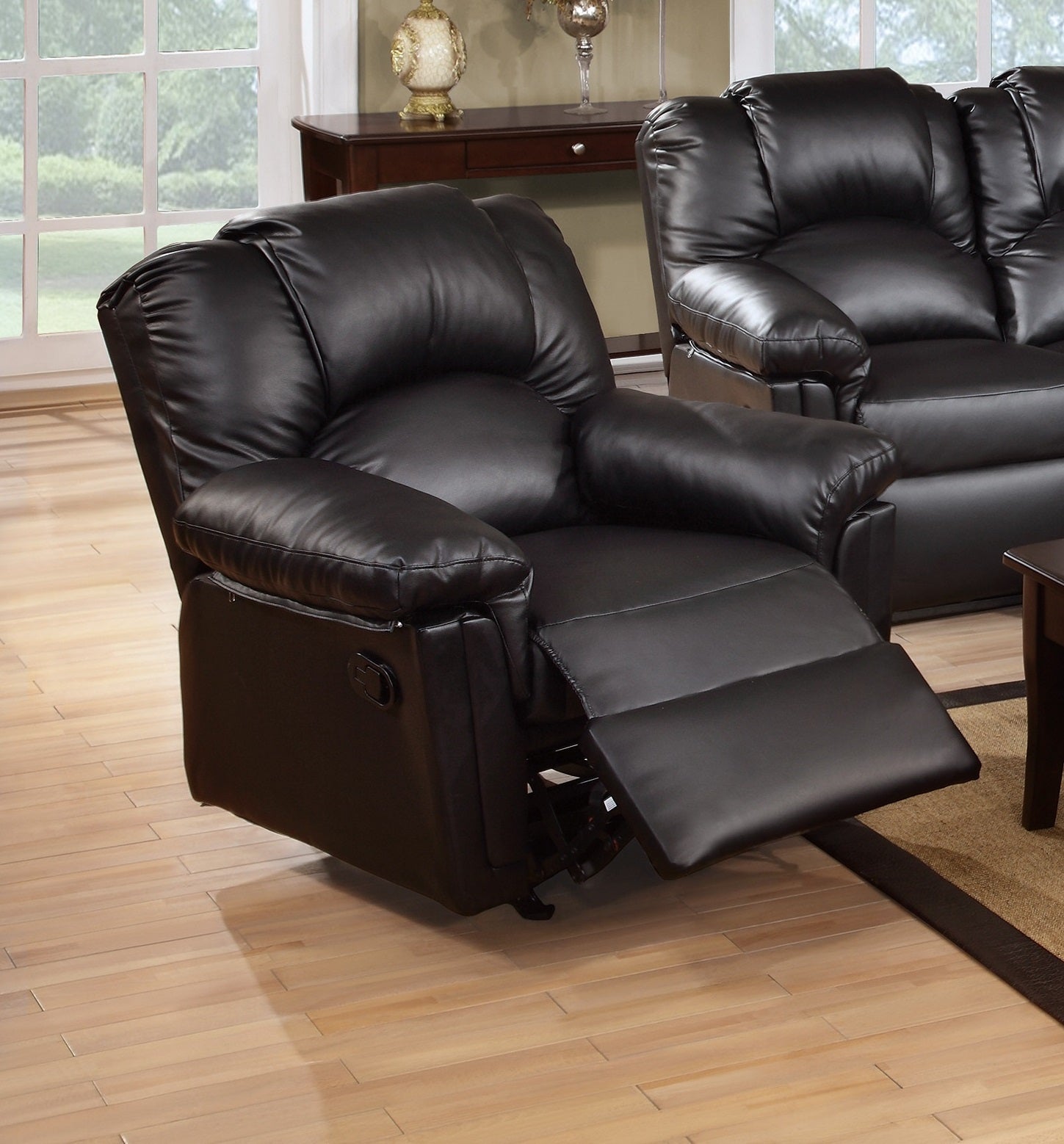 Motion Recliner Chair 1Pc Glider Couch Living Room Furniture Black Bonded Leather Black Primary Living Space Contemporary,Modern Recliners Solid Back Bonded Leather