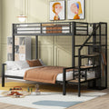 Twin Over Full Size Metal Bunk Bed With Storage Staircase And Open Wardrobe,Black Expected Arrival Time:11.15 Black Mdf Metal