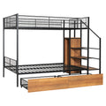 Twin Over Full Metal Bunk Bed With Drawer And Lateral Storage Ladder And Wardrobe, Black Black Metal