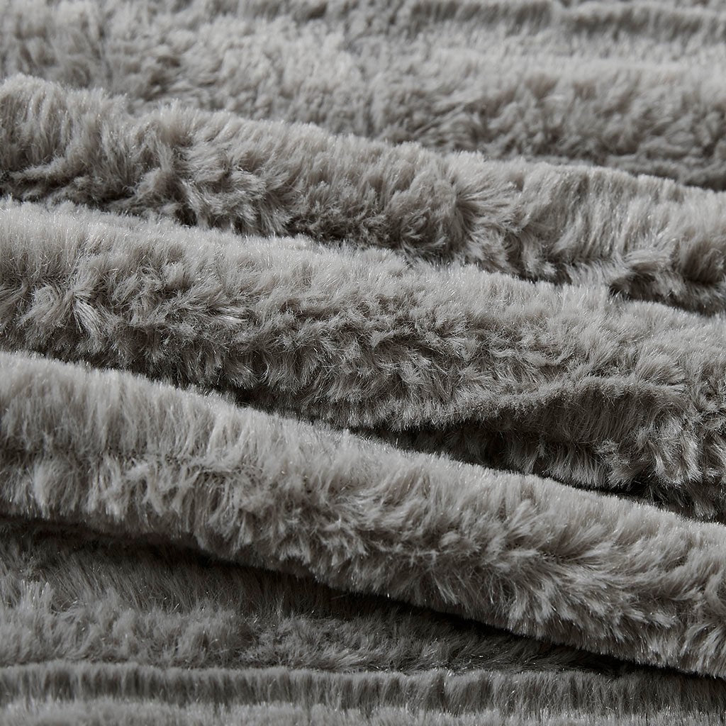 Fur Down Alternative Comforter Mini Set Queen Grey Faux Fur