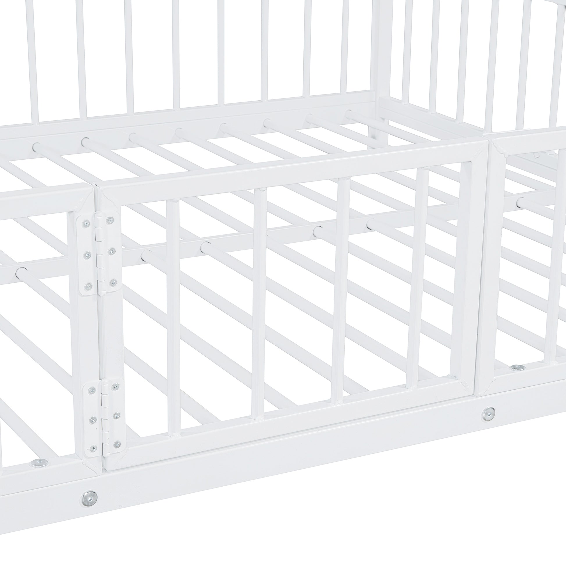 Full Over Full Size Metal Bunk Bed With Slide And Guardrails, White Full White Metal