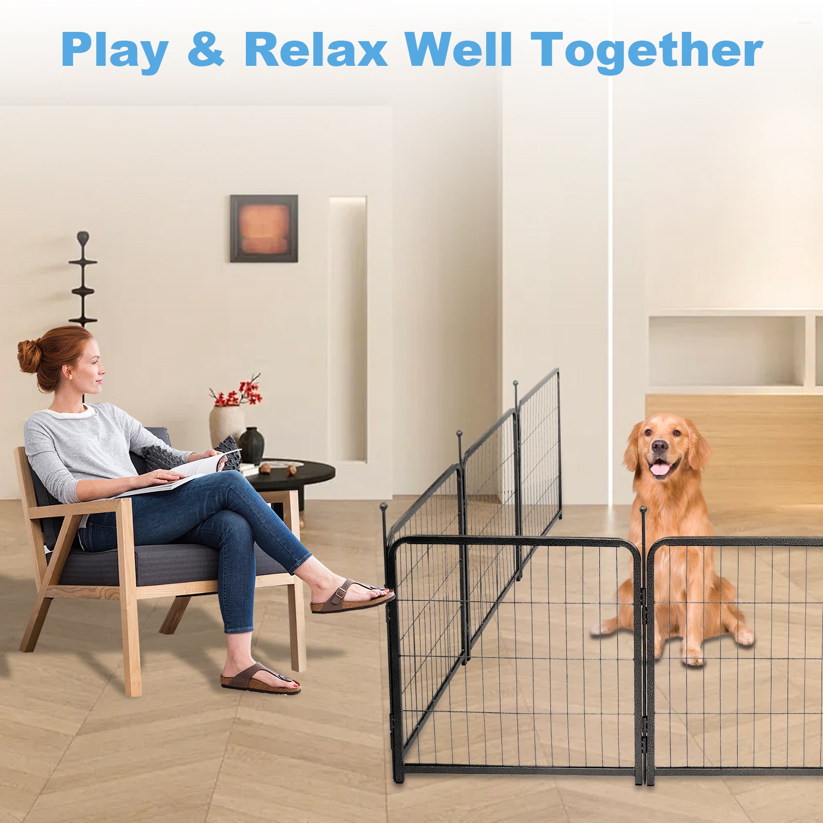 16 Panels Dog Playpen For Outdoor,Yard,Camping,24"Height Dog Fence With 2 Doors. Black Steel