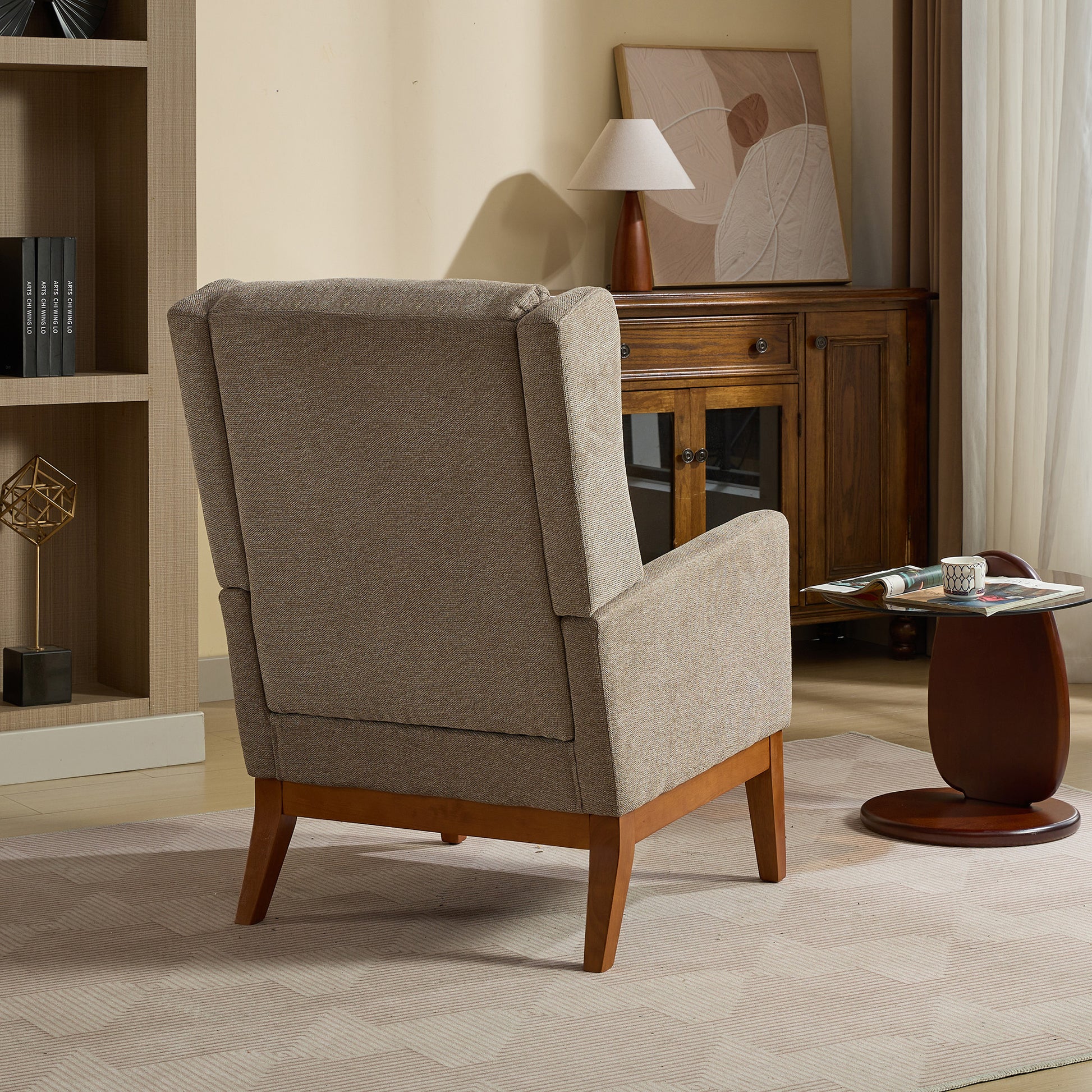 26.18" Wide Modern Accent Chair,Polyester Blend High Back Reading Chair ,Upholstered Armchair Club Chair,Single Sofa With Wood Legs For Living Room,Bedroom,Reading Room,Office,Taupe Taupe Foam