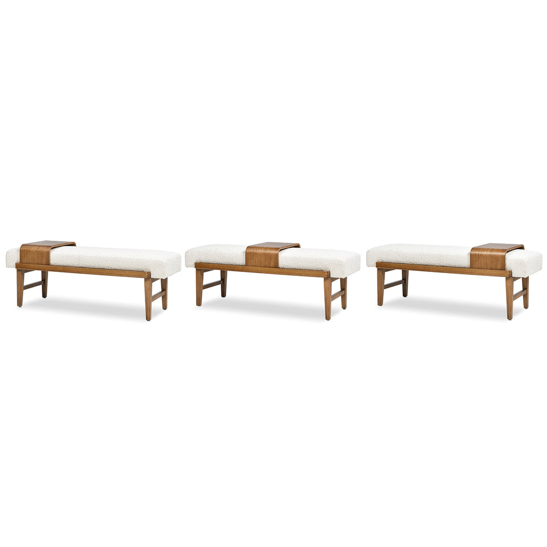 Billie 52" Modern Telephone Bench With Sliding Shelf, Ivory White Boucle White Foam Boucle