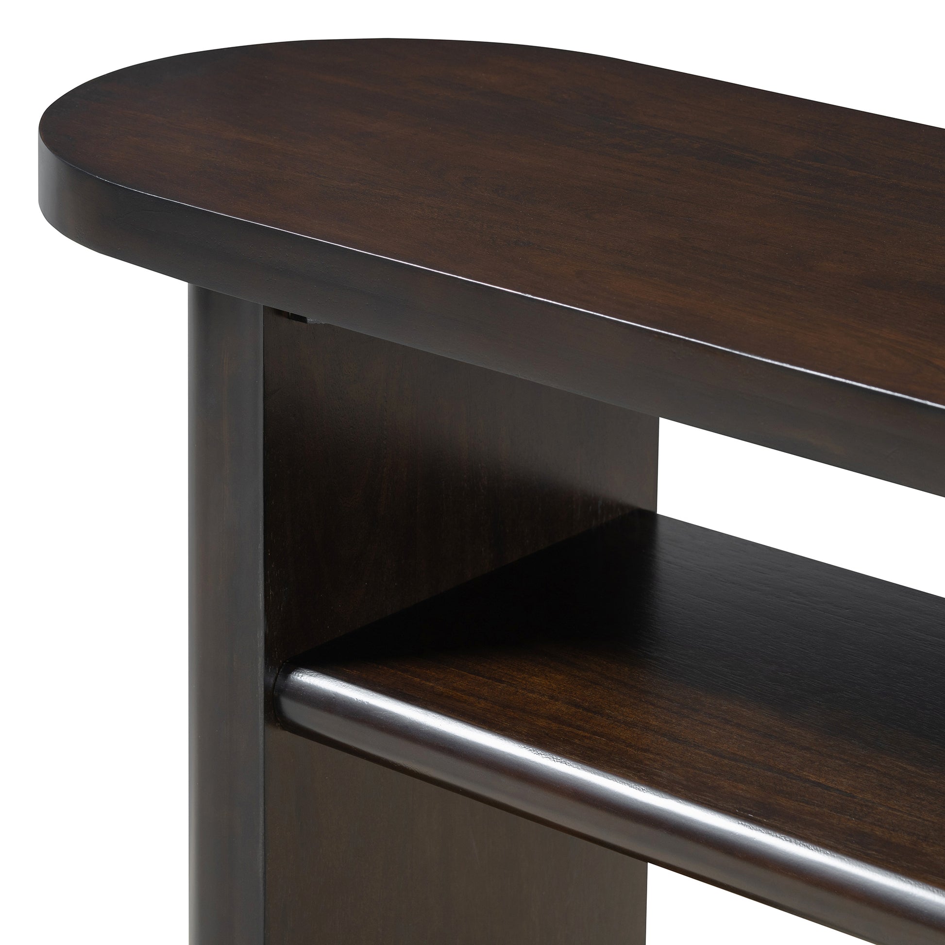 Elegant Minimalist Console Table With Rounded Edges And Sturdy Shelf Design For Entryway, Living Room Espresso Espresso Solid Wood Mdf