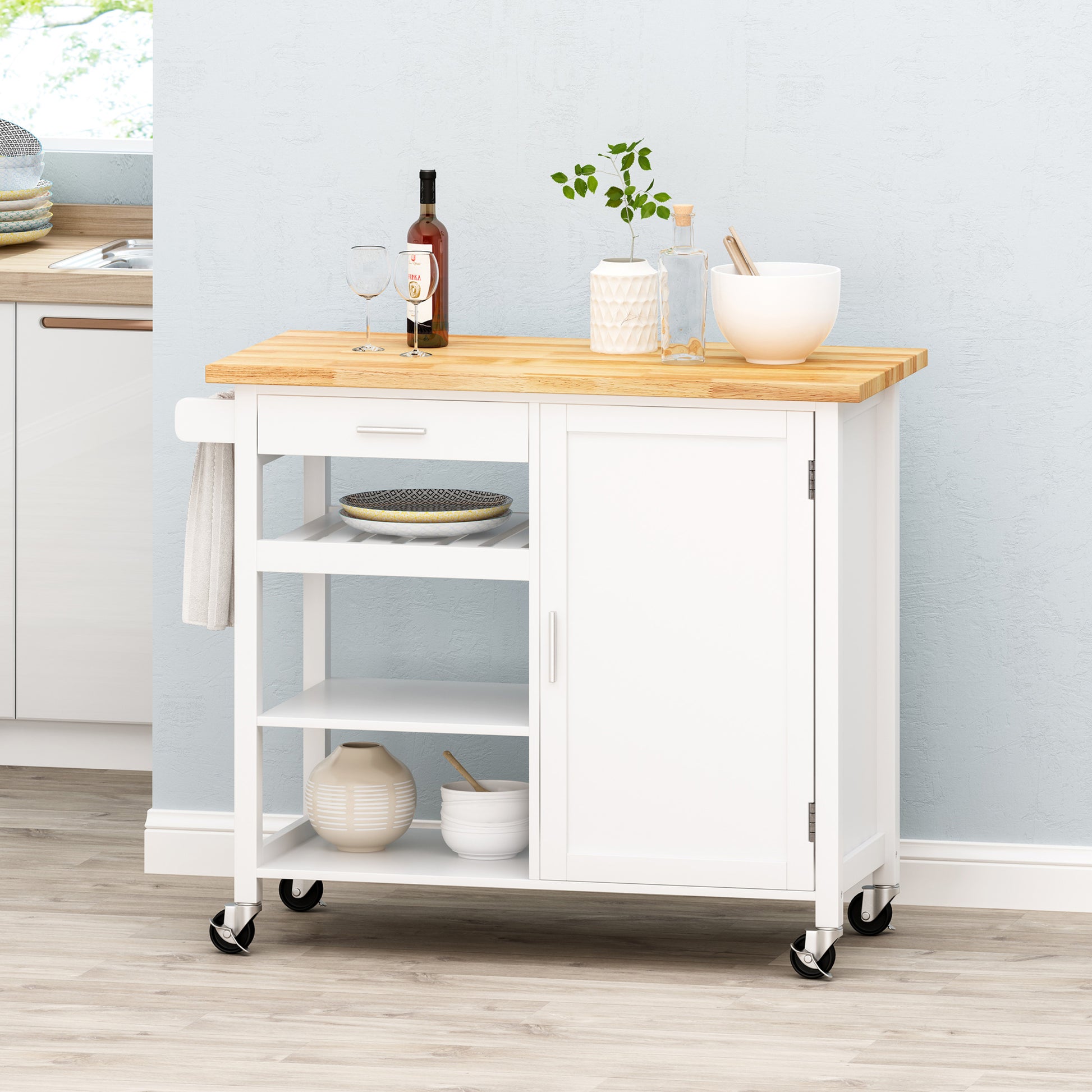 Kitchen Cart White Wood