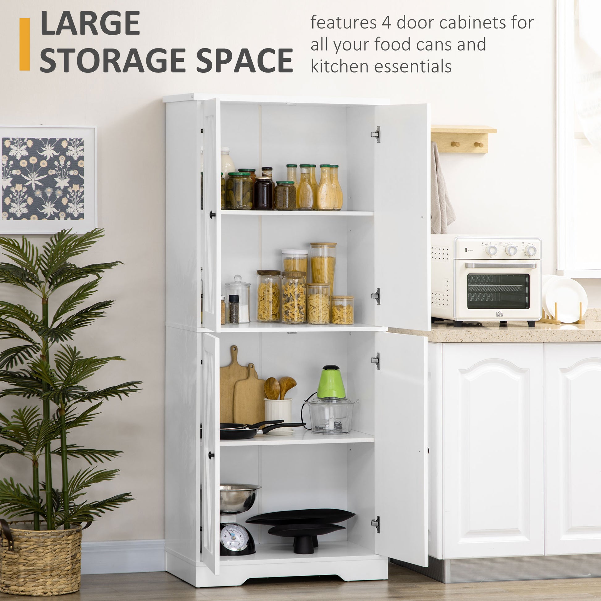 Homcom 70.75" Farmhouse Kitchen Pantry Cabinet, Freestanding Tall Storage Cabinet With 4 Barn Doors And Adjustable Shelves For Dining Room, White White Mdf