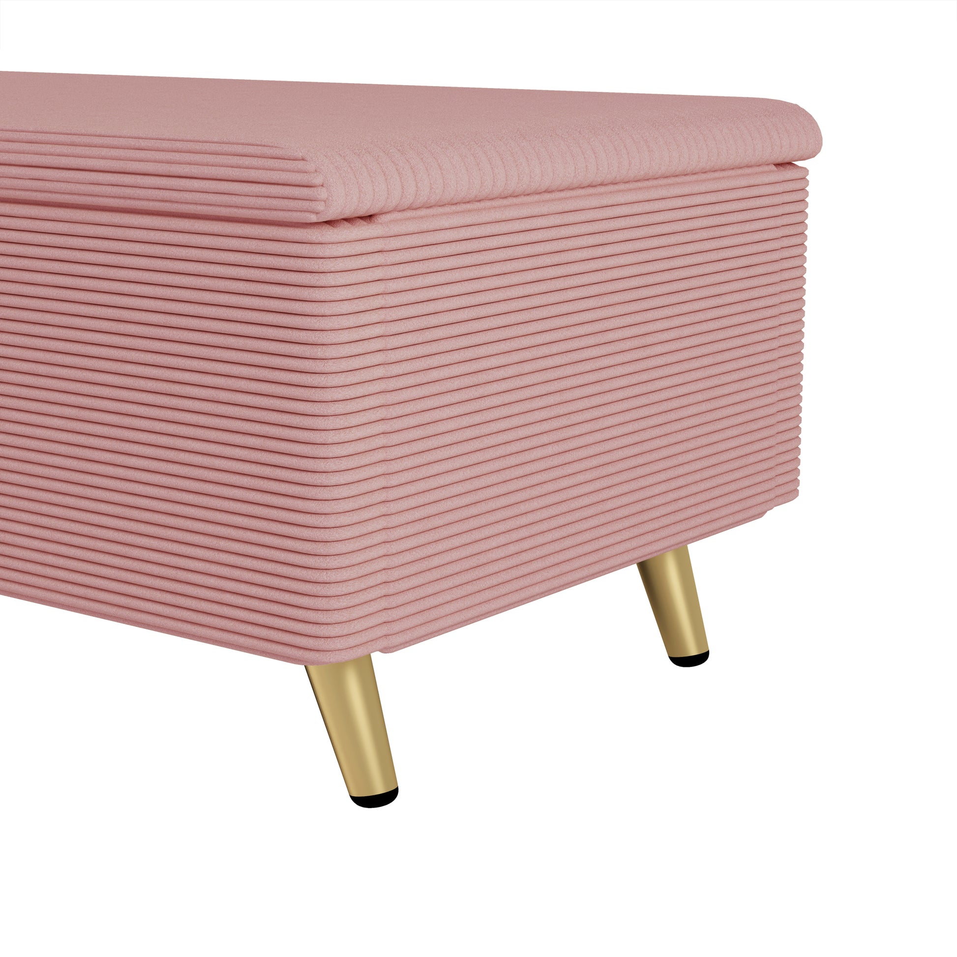 2 Pieces Bedroom Sets Queen Size Upholstered Bed Frame, Modern Corduroy Storage Ottoman,Pink Queen Pink 2 Piece Set Solid Wood Mdf