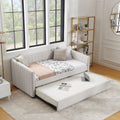 Twin Size Daybed With Trundle Upholstered Sofa Bed, With Vertical Stripes, Linen Fabric, Beige 82.5