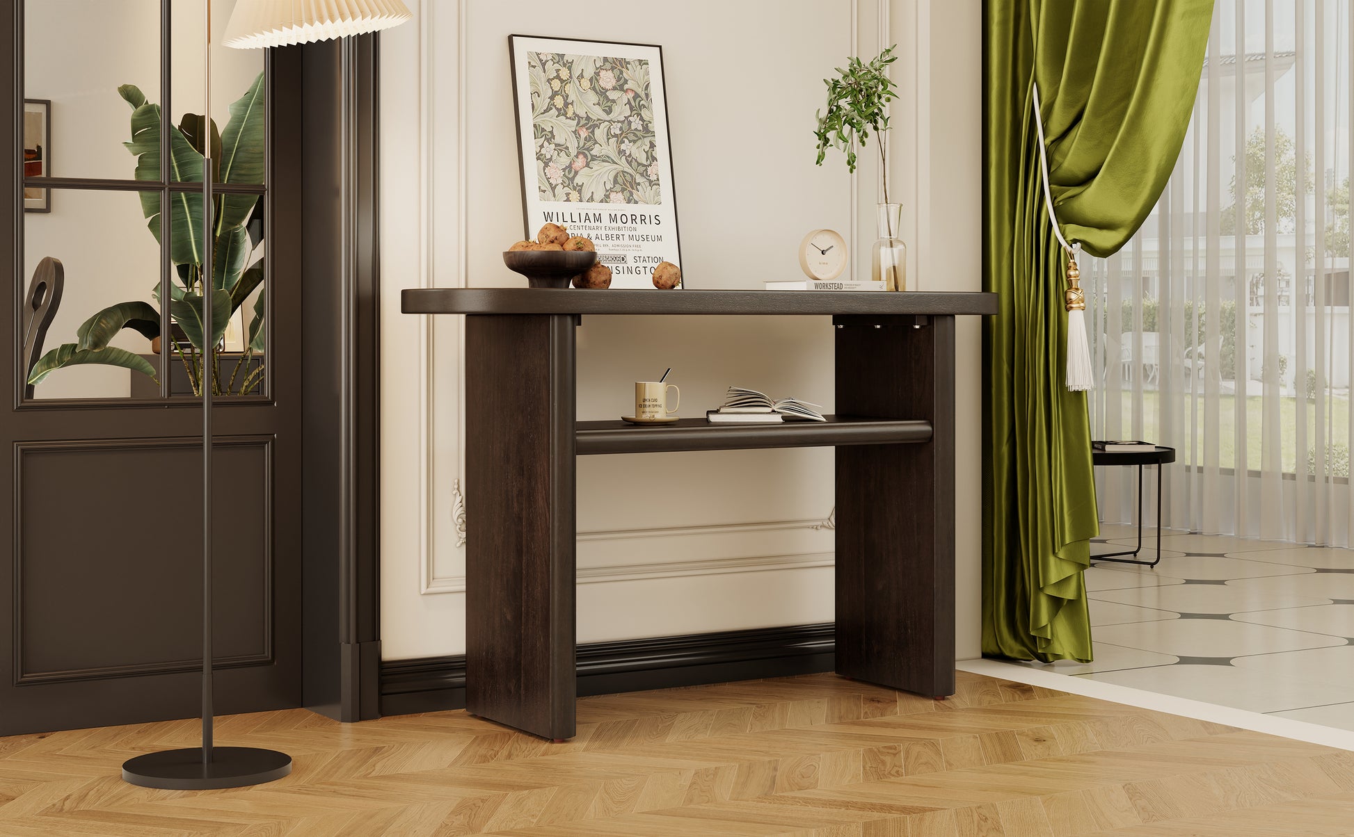 Elegant Minimalist Console Table With Rounded Edges And Sturdy Shelf Design For Entryway, Living Room Espresso Espresso Solid Wood Mdf