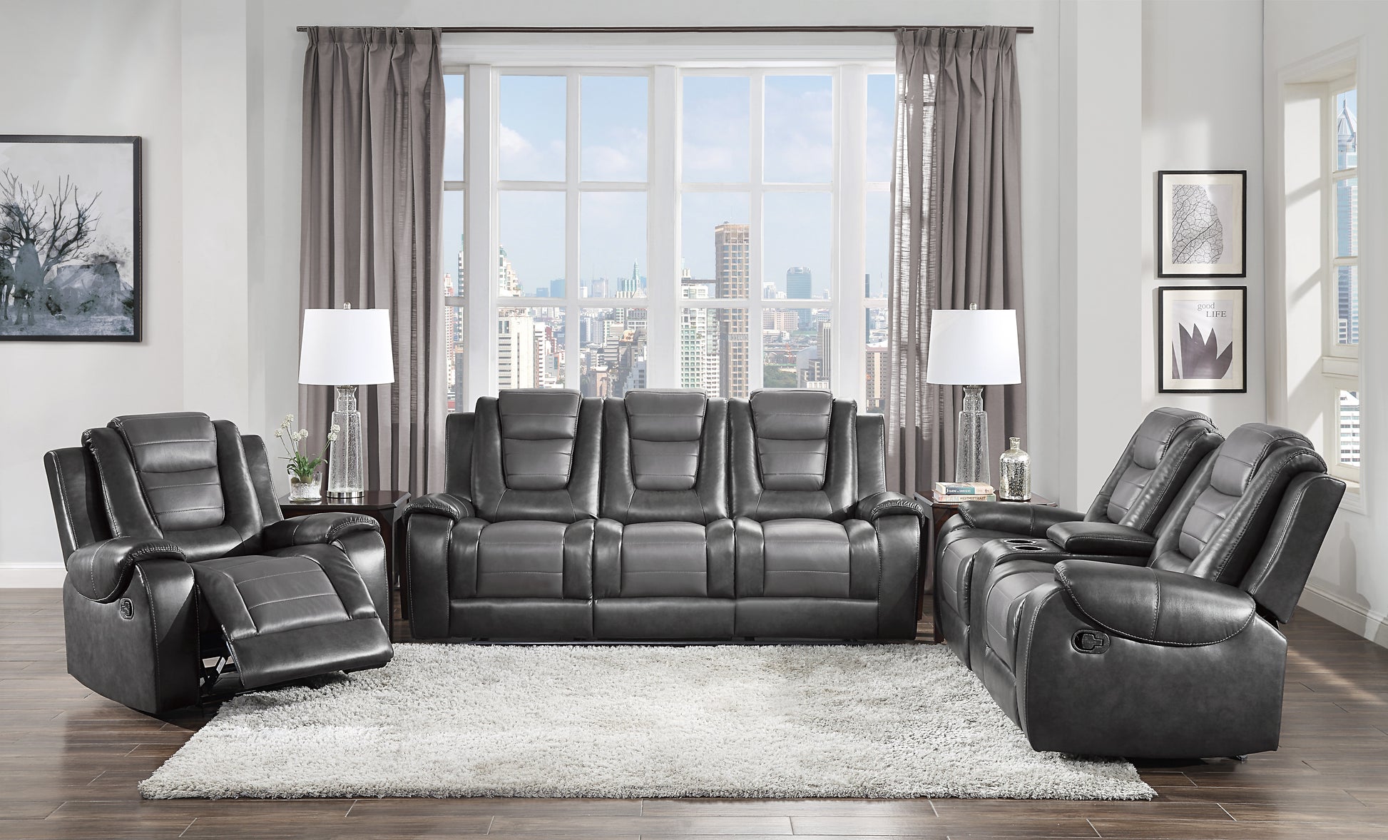 Modern Luxury Chair Glider Reclining 1Pc Formal Living Room Furniture Premium Faux Leather Upholstery Comfortable Two Tone Gray Finish Dark Gray,Light Gray Faux Leather Wood Primary Living Space Luxury,Modern Plywood,Solid Wood