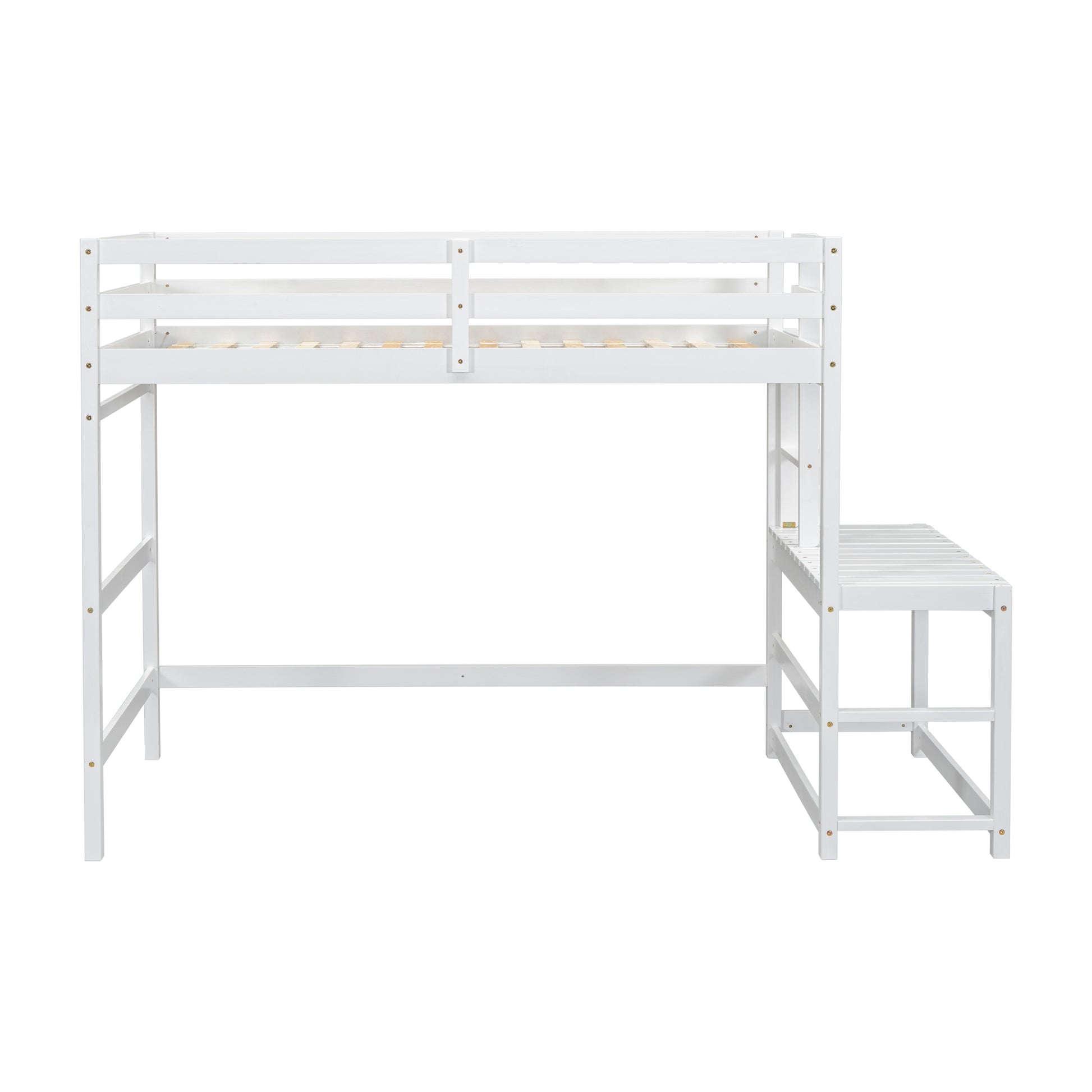 Twin Size High Loft Bed With Ladder Landing Platform, Ladders, Guardrails,White Twin White Wood Bedroom American Design Pine Bed Frame Pine