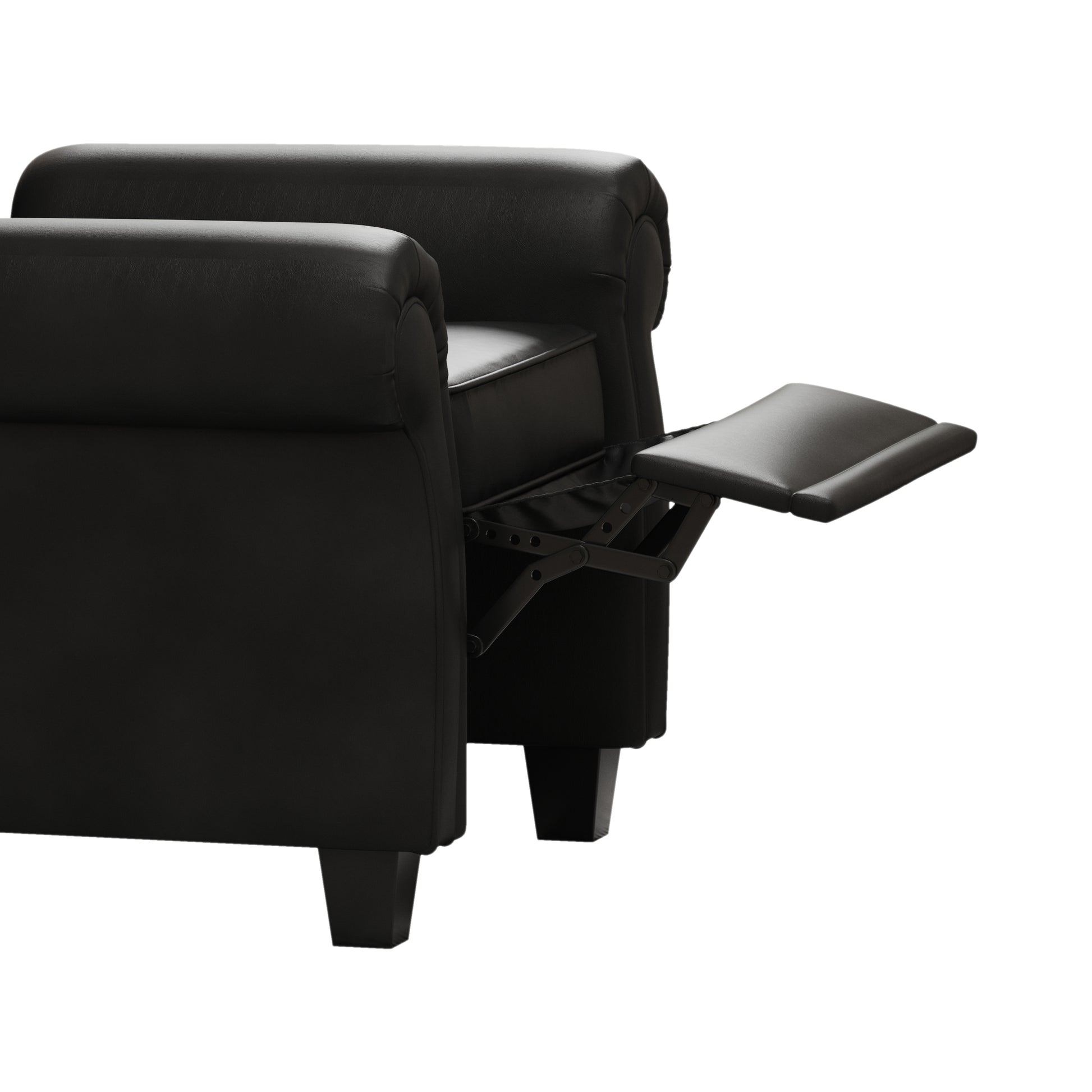 Modern Tufted Push Back Armchair Technical Leather Chair, Adjustable Single Sofa Chair With Sturdy Wood Legs For Bedroom, Living Room, Small Space Color:Black Black Primary Living Space Mid Century