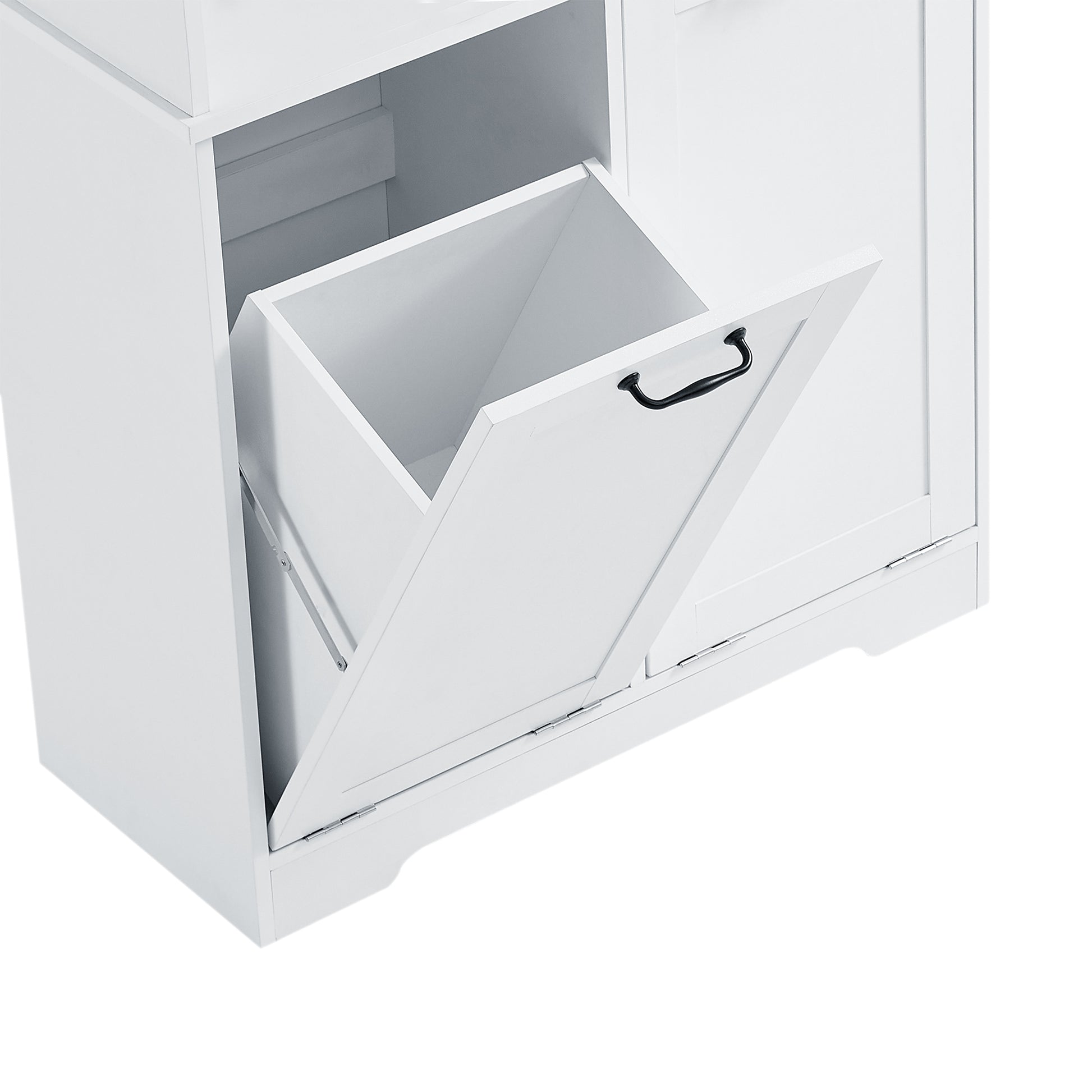 Bathroom Storage Cabinet With Doors And Drawers, Tilt Out Laundry Hamper, Multiple Storage Space, Freestanding Style, Open Shelve, Adjustable Shelf, White White Mdf