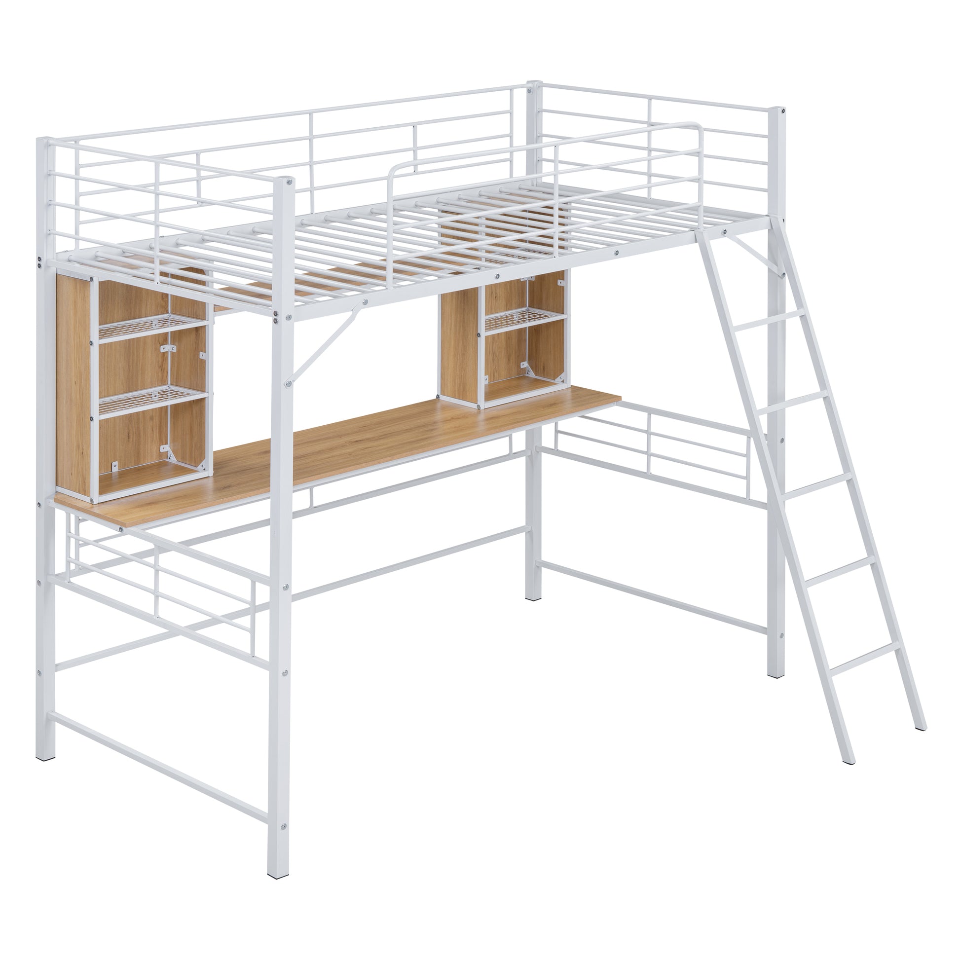 Twin Size Loft Bed With Desk And Shelfloft Bed With Ladder,Twin,White Twin White Metal