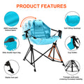 Hammock Camping Chair Folding 350 Lbs Foldable Portable Rocking Chairs For Adults Outside Swinging Camp With Stand Lawn Garden Hanging Outdoor Antique Blue Green Iron