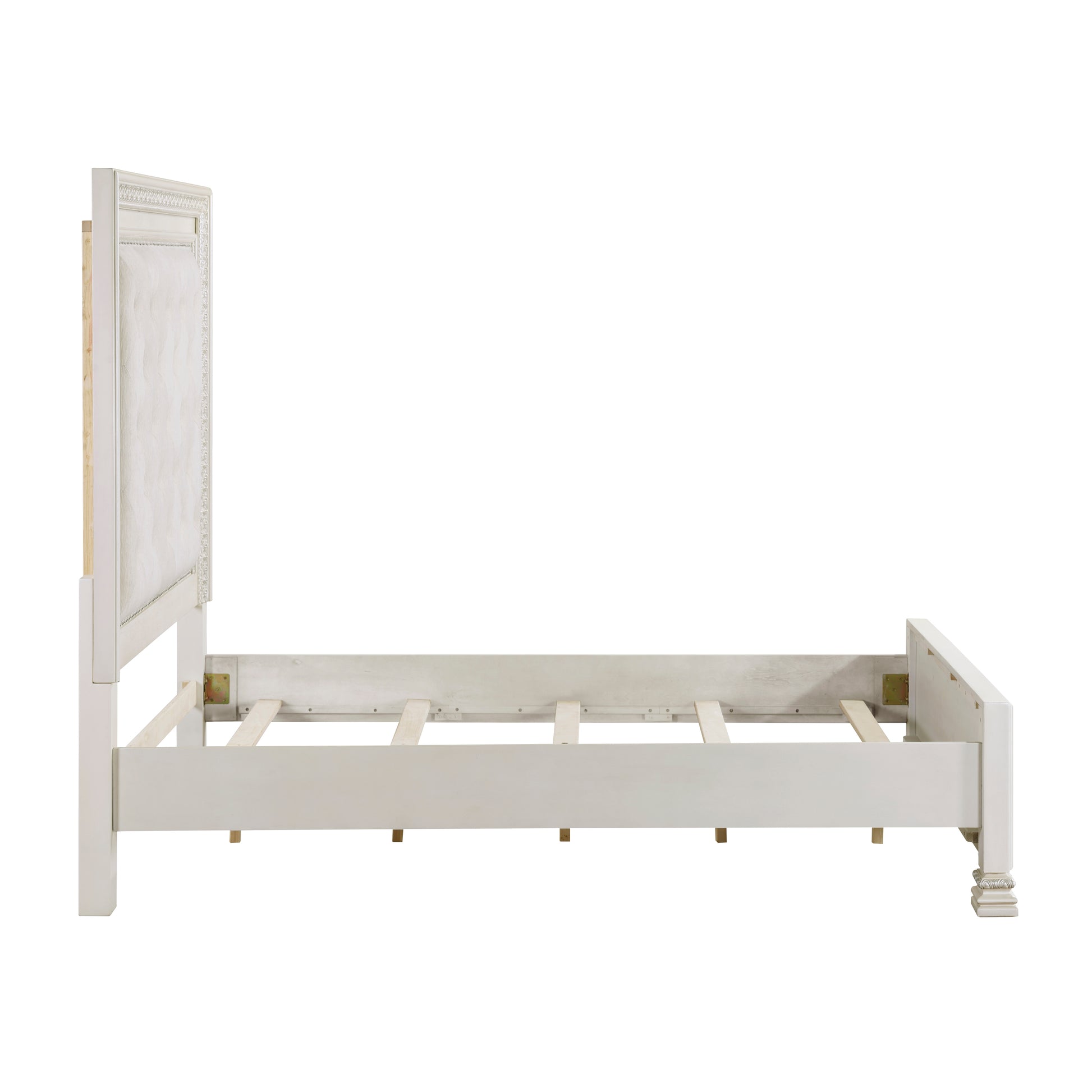Classic Luxury Pearl White Finish Queen Bed Button Tufted Upholstered Headboard Bedroom Furniture 1Pc, Dart Molding Design Panels Box Spring Required Queen White Wood Bedroom Bed Frame Polyester