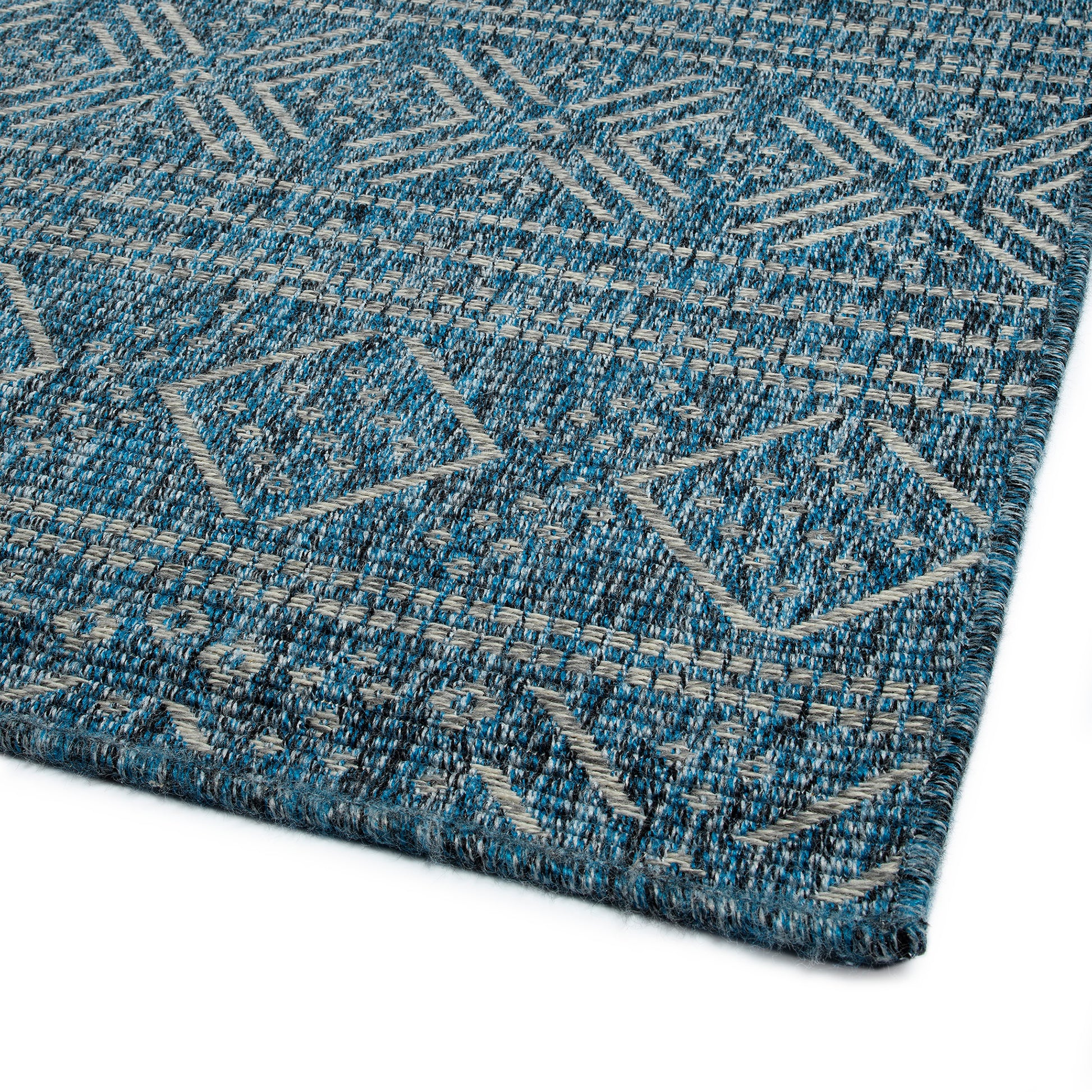 Modern, Transitional, Geometric, Southwestern, Textured High Low Cut & Loop 2' X 6' Runner Blue Polypropylene