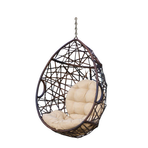 Marlin Hanging Egg Chair Basket Brown Pe Rattan Iron Waterproof Fabric